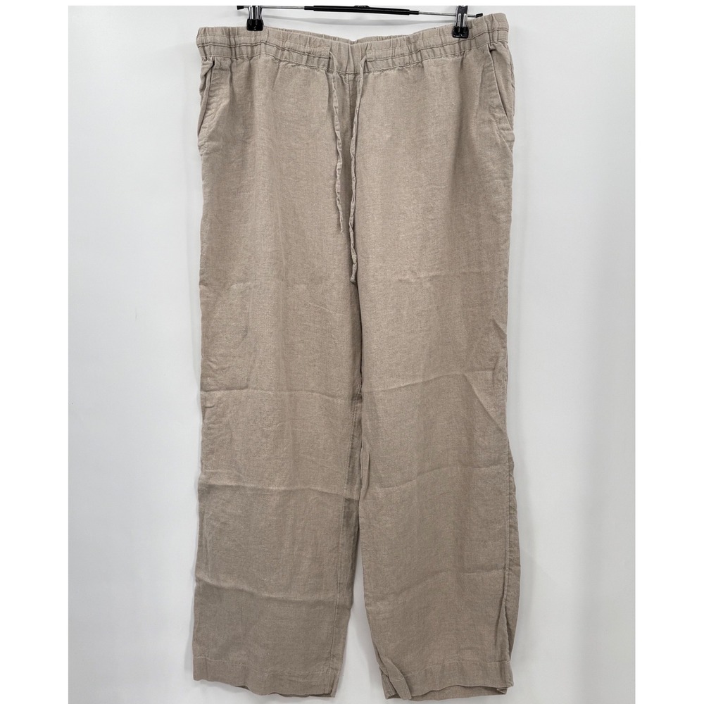 Charter Club Linen Luxury Drawstring Wide Leg Pants Beige XL